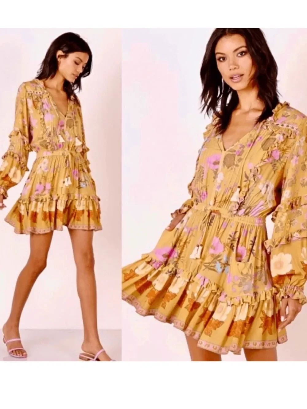 Spell & The Gypsy Wild Bloom Long Sleeve Playdress Mustard XXS